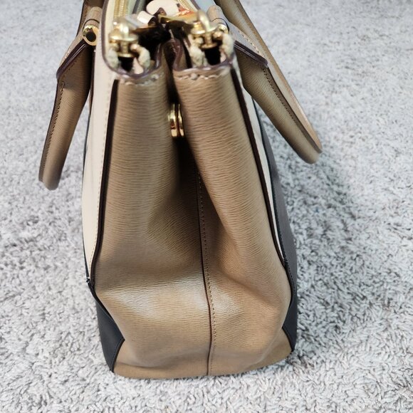 Lauren Ralph Lauren Two-Tone Leather Satchel double zip large - Picture 3 of 7